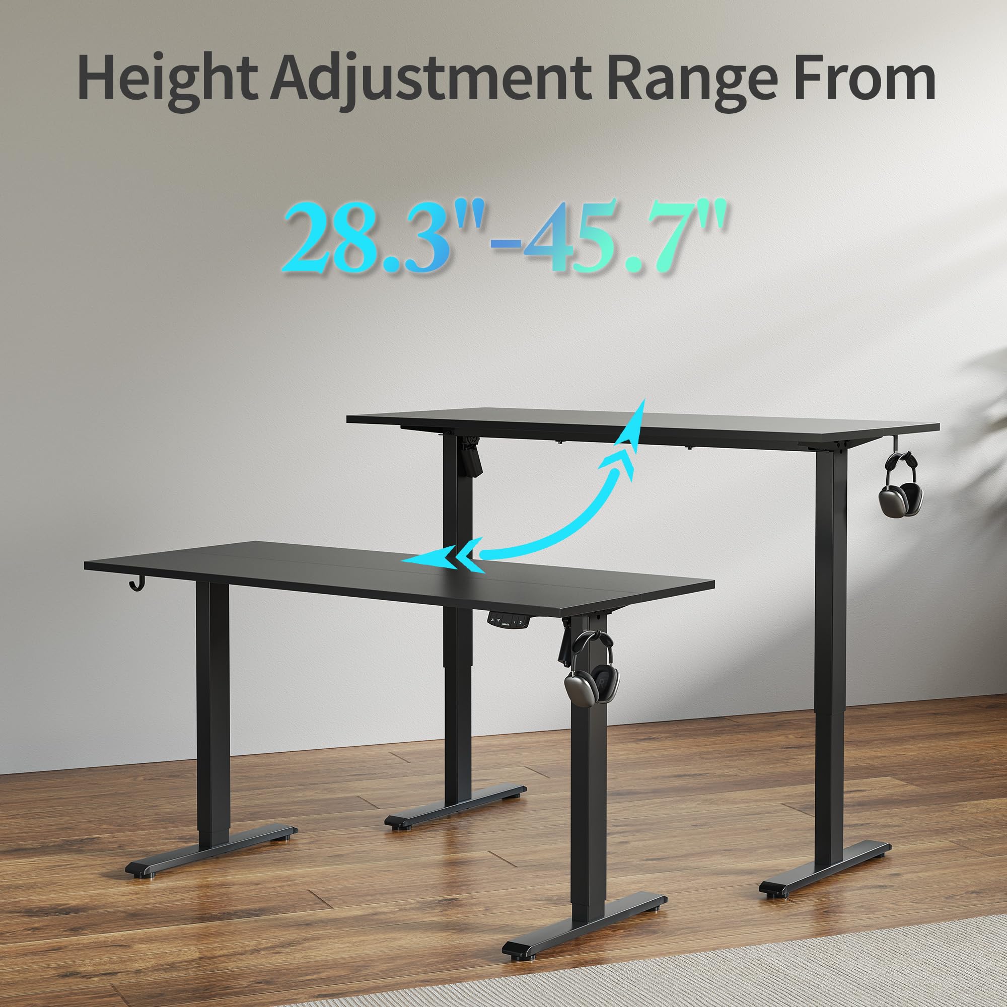 Electric Standing Desk, 48 x 24 Inches Height Adjustable Desk, Sit Stand up for Work Office Home, Ergonomic Rising Computer Table with Memory Preset, Black