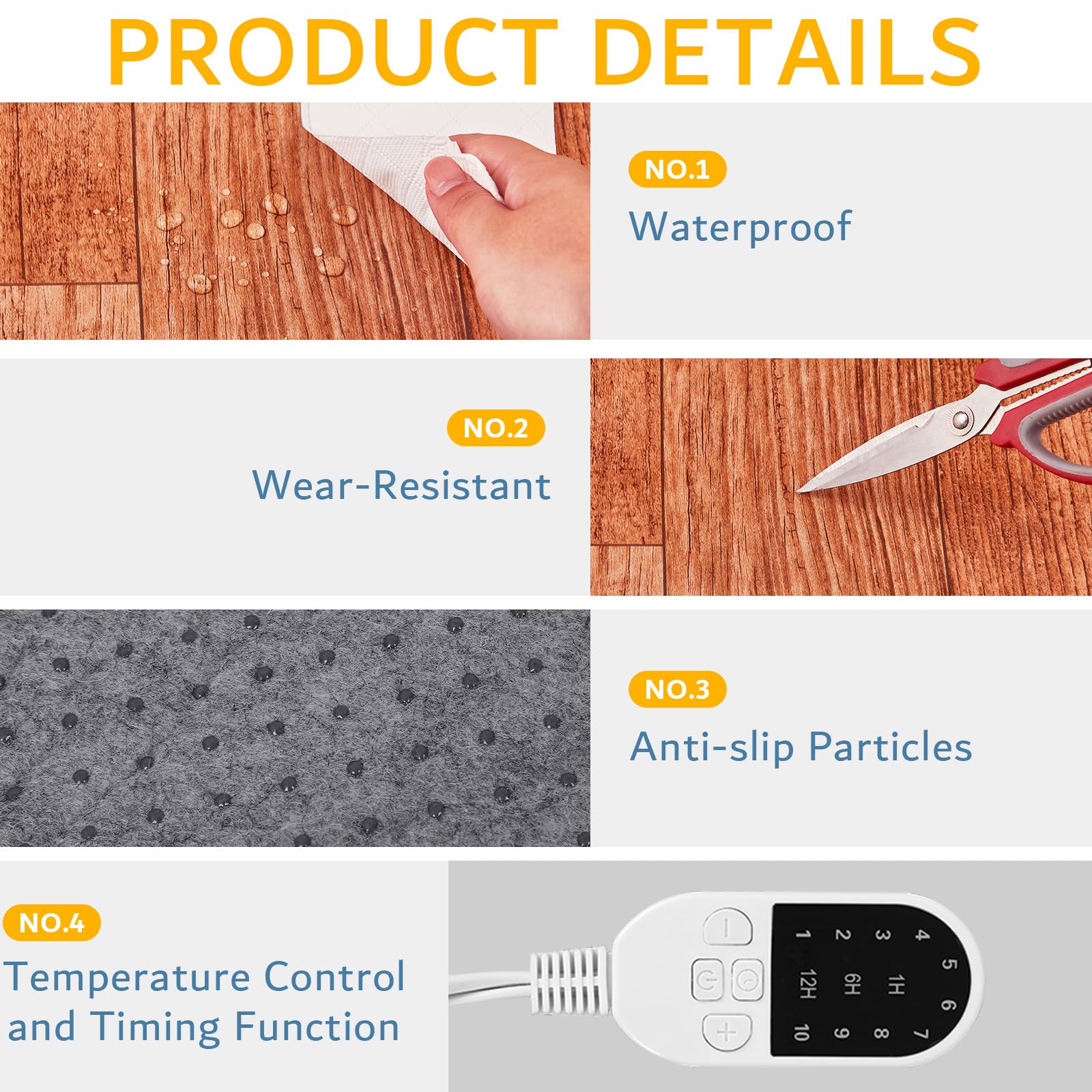 PVC 110V Heated Floor Mat Heater for Foot Warmer Under Desk 31.5 x 20 Inch Electric Heating Pad Energy Saving Carpet Pad Indoor Floor Heated Rug for Home Office Bathroom House Reddish-Brown