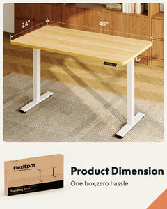 EN1 One-Piece Standing Desk, Electric Adjustable with 4 Memory Presets, 176 LBS Capacity, Stable & Quiet, Seamless Desktop for Home Office & Dual Monitors, 40