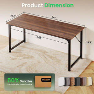 Computer Desk, 54 Inch Office Desk, Gaming Desk with Storage, Writing Desk Work Desk for Home Office, Study, Modern Simple Desk, Large Legroom, Metal Frame, Walnut