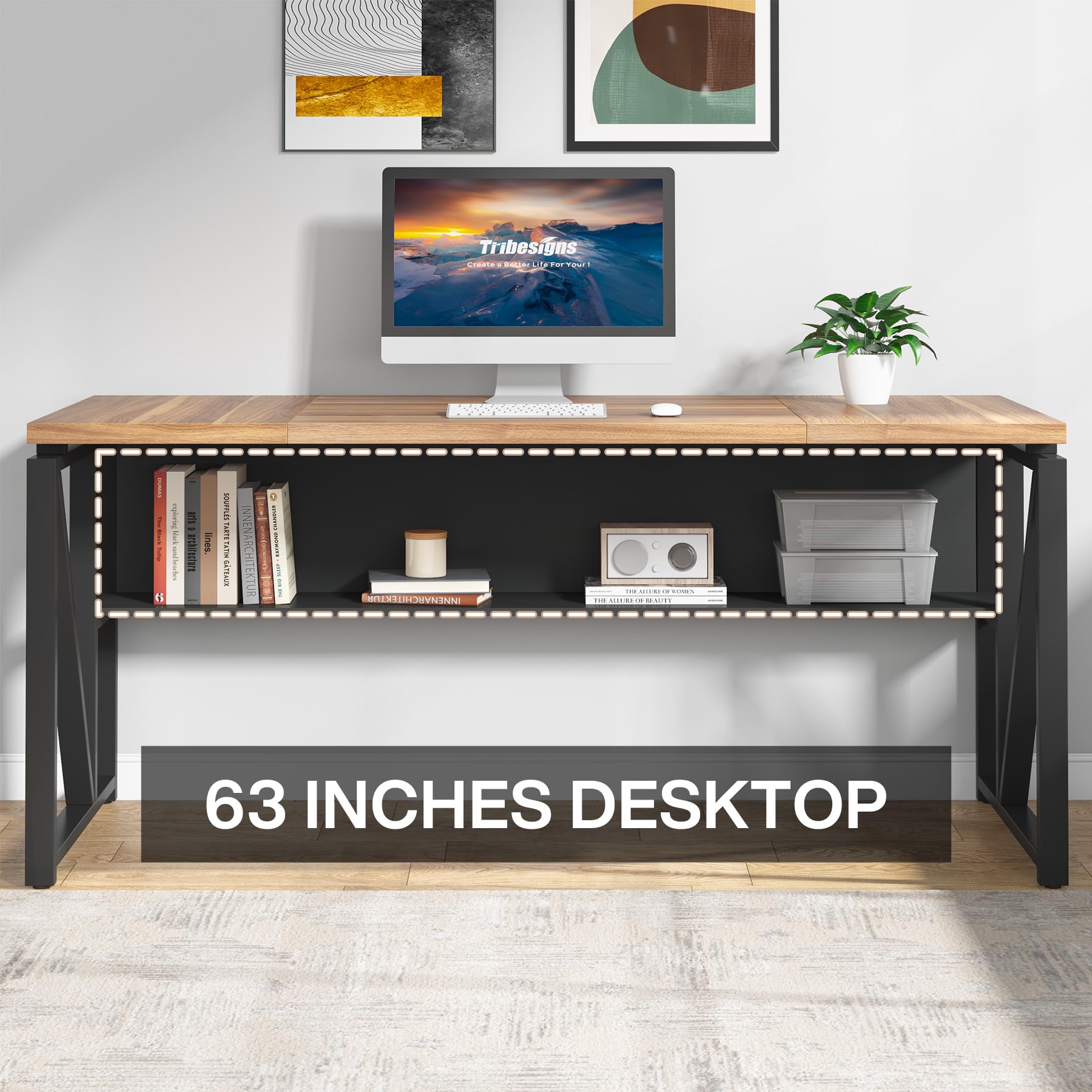 63" L Shaped Desk with Drawer Cabinet, Executive Computer Desk and lateral File Cabinet, 2 Piece Home Office Furniture with Drawers for Hanging File, Doors with Locks (Brown, 63 inches)