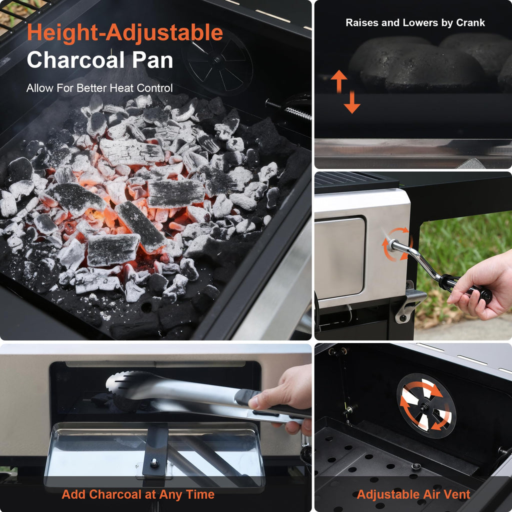 Propane Gas and Charcoal Grill Combo,Grill and Griddle Combo Dual Fuel BBQ Grill with Dual Lids for Outdoor Barbecue, Black