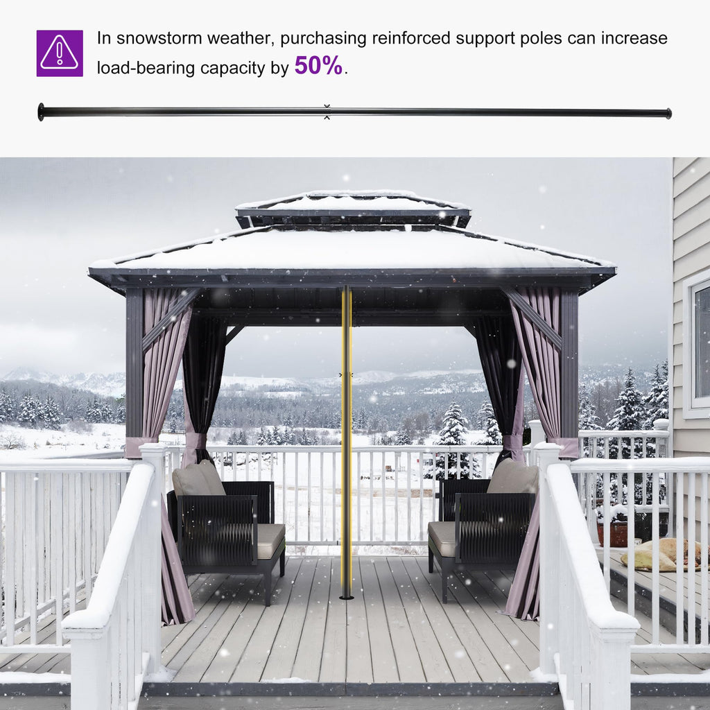 8' X 10' Permanent Hardtop Gazebo with Galvanized Steel Double Roof for Patio Lawn Garden Aluminum Gazebo with Netting and Curtains Grey