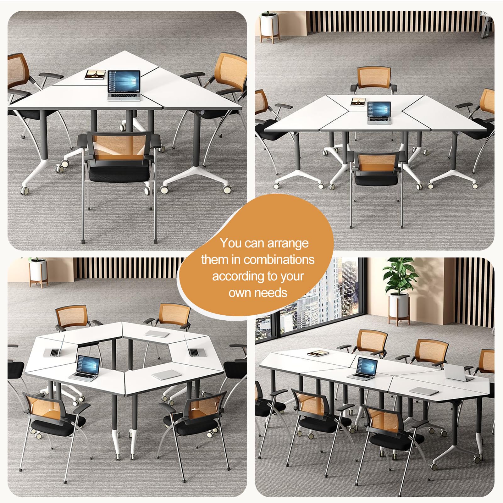 6 Pack Folding Conference Table On Wheels, 4FT Office Conference Room Tables Modular Meeting Table Trapezoid Conference Training Table for Office Classroom Meeting (6PACK)