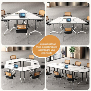 6 Pack Folding Conference Table On Wheels, 4FT Office Conference Room Tables Modular Meeting Table Trapezoid Conference Training Table for Office Classroom Meeting (6PACK)