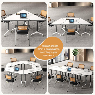6 Pack Folding Conference Table On Wheels, 4FT Office Conference Room Tables Modular Meeting Table Trapezoid Conference Training Table for Office Classroom Meeting (6PACK)