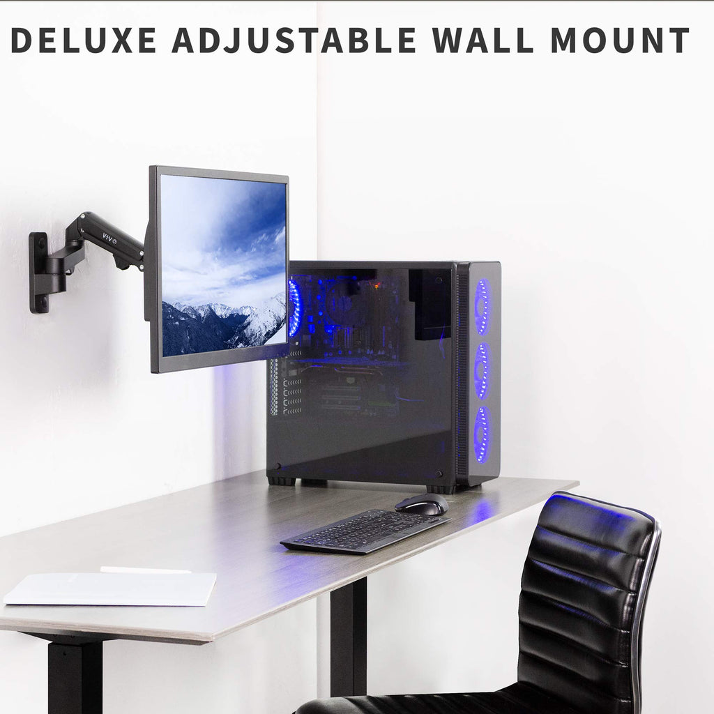 Premium Aluminum Single LCD Monitor Wall Mount for Screens up to 32 inches, Pneumatic Adjustable Arm fits up to VESA 100x100, MOUNT-G100B