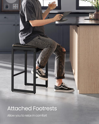 Bar Stools Set of 2, Counter Height Bar Stools, Synthetic Leather with Stitching, Mid-Century Modern Counter Stools, 26-Inch Tall, Kichen Home Bar Dining Room, Ink Black