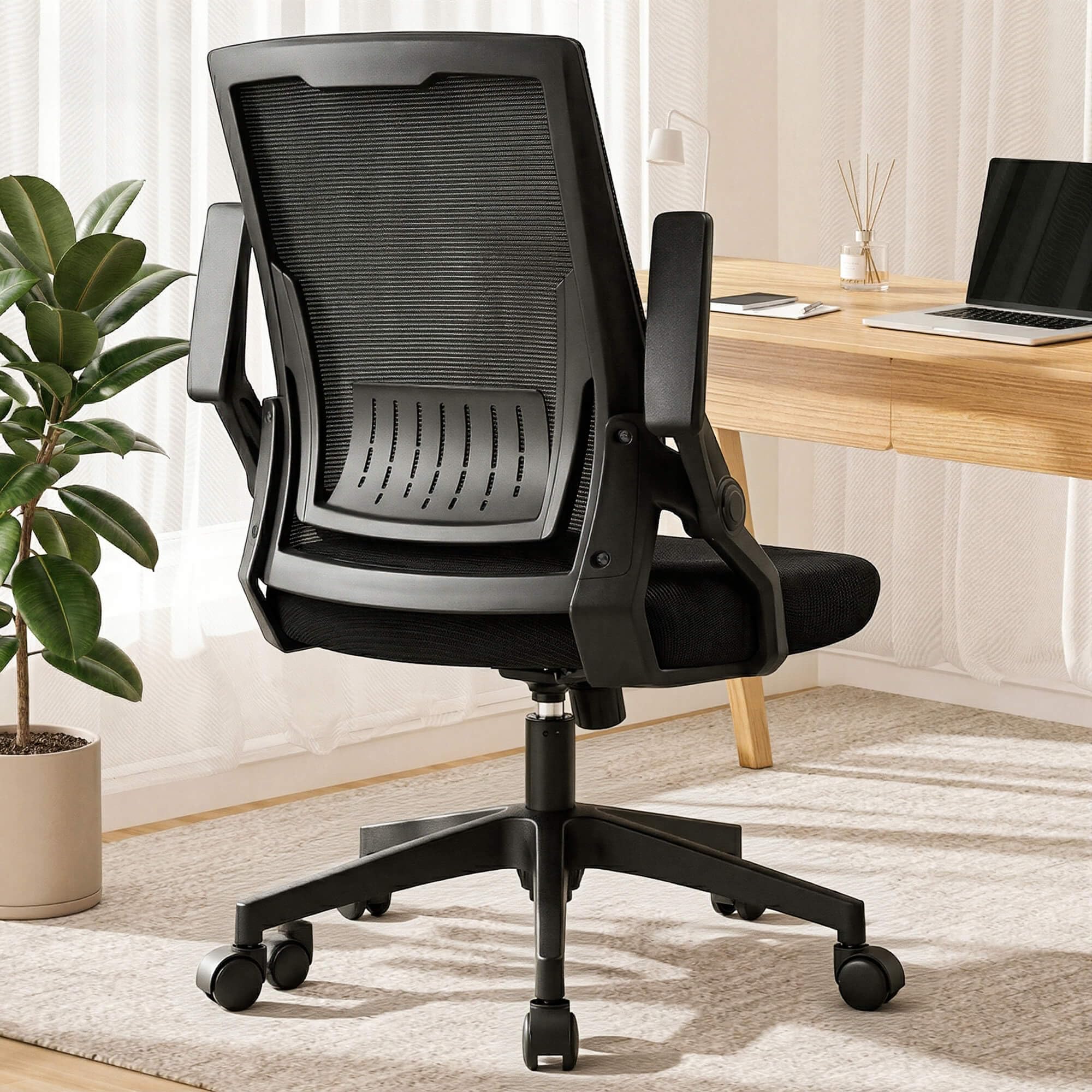 Ergonomic Office Chair with Flip-up Armrests Executive Computer Chair for Home Office, Breathable Mesh & Comfy Lumbar Support, Black