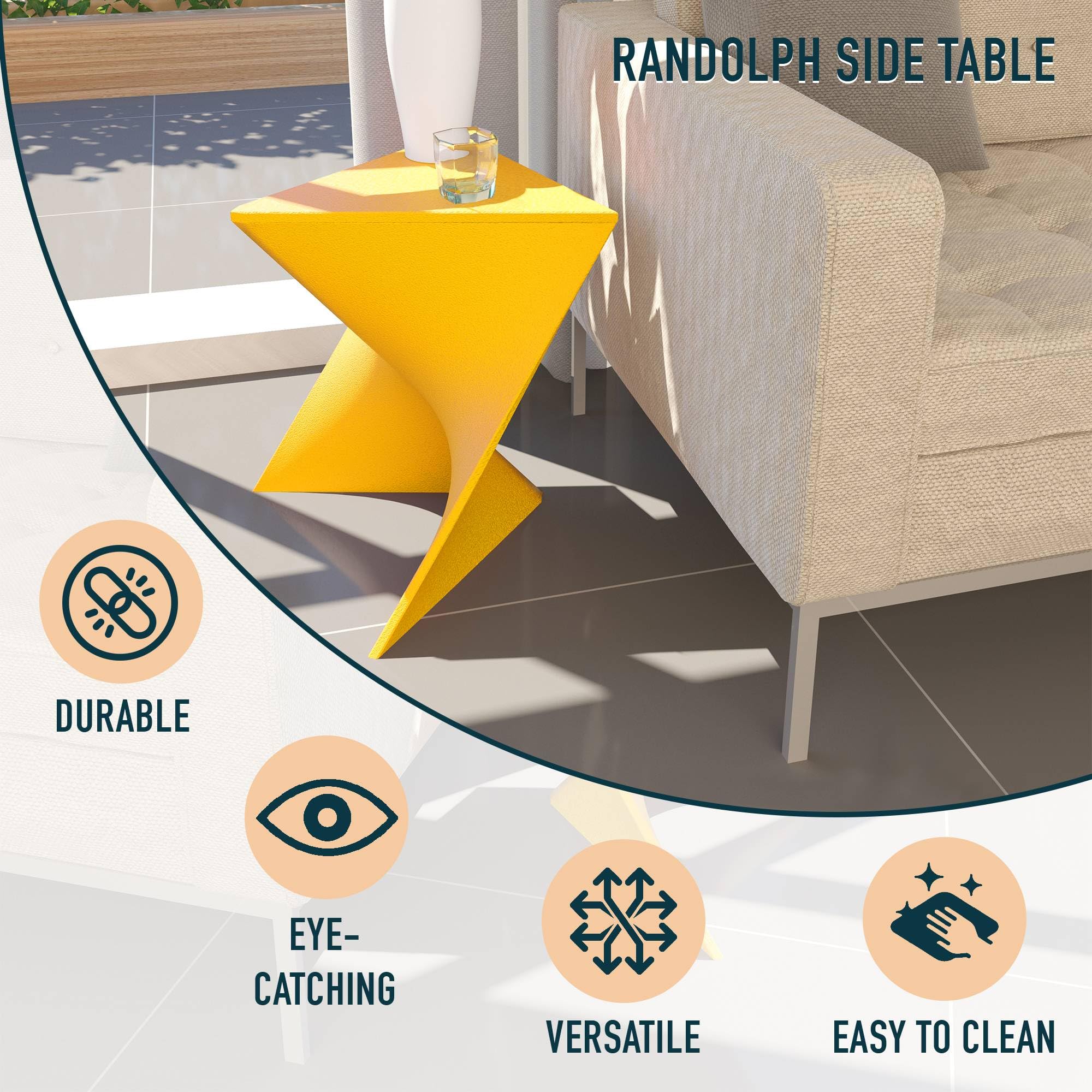 Modern Accent End Table - Stylish Yellow Side Vanity Table for Living Room & Bedroom