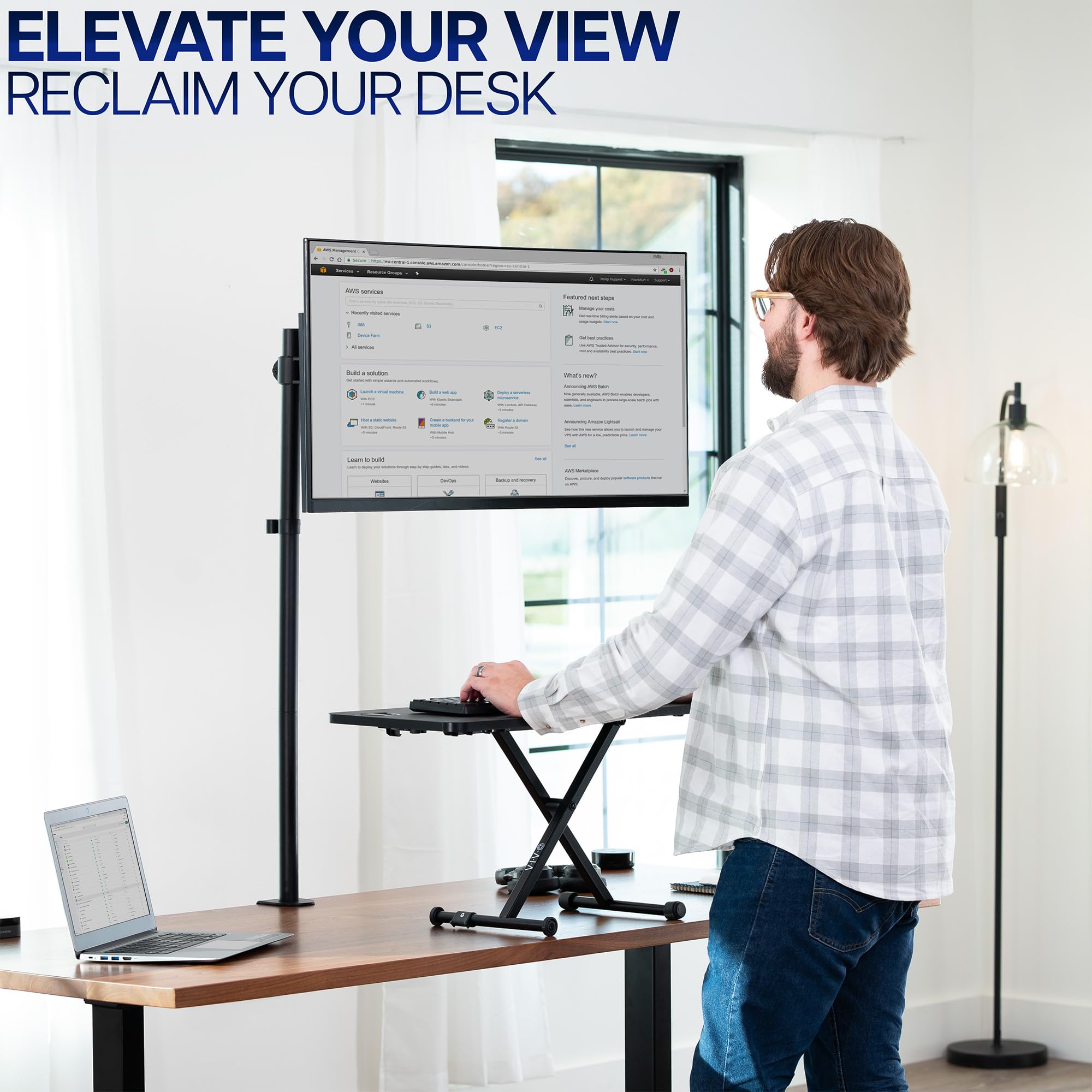 Extra Tall Single Monitor Desk Mount, 39 inch Pole VESA Stand for 13 to 32 inch Screens and up to 38 inch Ultrawides, Holds 22 lbs, Black, STAND-V011