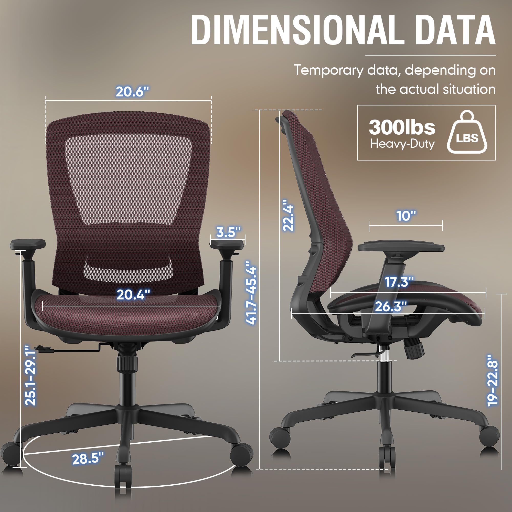Office Chair,Ergonomic Computer Desk Chair,Sturdy Task Chair- Adjustable Lumbar Support & Armrests,Tilt Function,Comfort Wide Seat,Swivel Home Office Chair