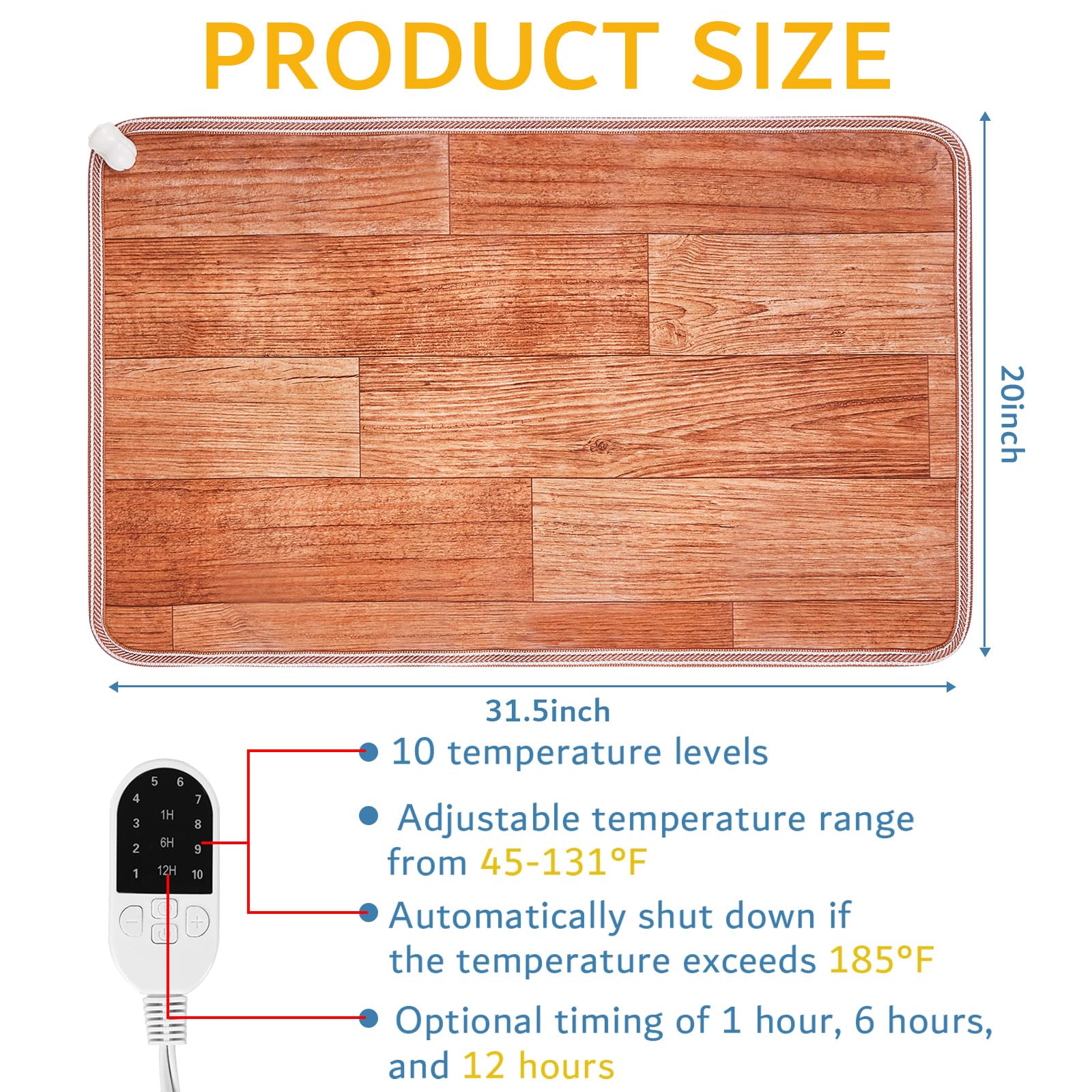 PVC 110V Heated Floor Mat Heater for Foot Warmer Under Desk 31.5 x 20 Inch Electric Heating Pad Energy Saving Carpet Pad Indoor Floor Heated Rug for Home Office Bathroom House Reddish-Brown