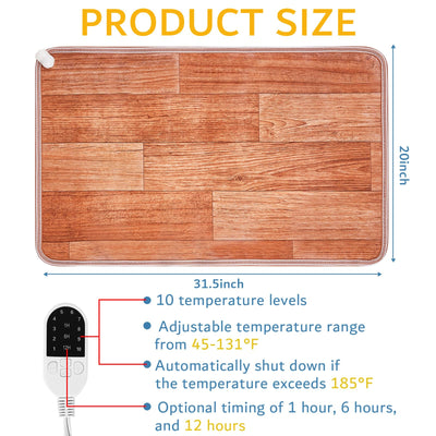 PVC 110V Heated Floor Mat Heater for Foot Warmer Under Desk 31.5 x 20 Inch Electric Heating Pad Energy Saving Carpet Pad Indoor Floor Heated Rug for Home Office Bathroom House Reddish-Brown