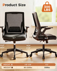Ergonomic Office Chair with Flip-up Armrests Executive Computer Chair for Home Office, Breathable Mesh & Comfy Lumbar Support, Black