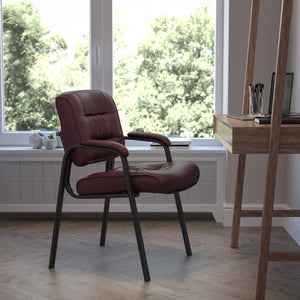 Haeger LeatherSoft Tufted Executive Reception Chair with Padded Armrests, Upholstered Side Chair for Living Room or Office, Burgundy
