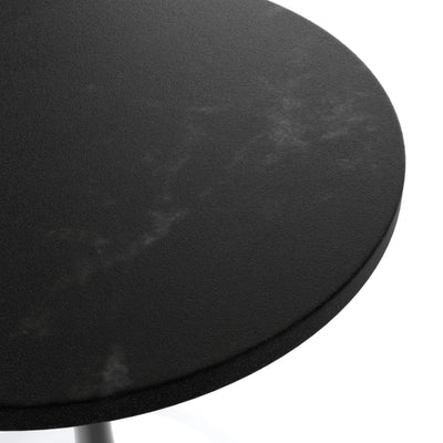 Mid-Century Modern 27 Inch Round Dining Table, MDF Wood Tabletop with White Steel Pedestal Base, Contemporary Kitchen & Dining Room Table, Small Space Breakfast Table, Black