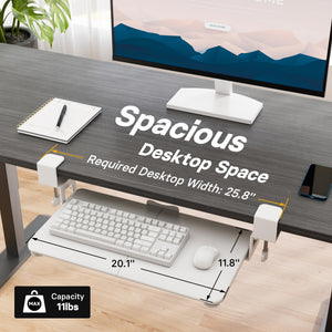 KMT01-PJ Under Desk Keyboard Tray, Pull-Out Keyboard & Mouse Platform with C-Clamp, 20 x 11.8 in Space-Saving Ergonomic Slide-Out Drawer, White