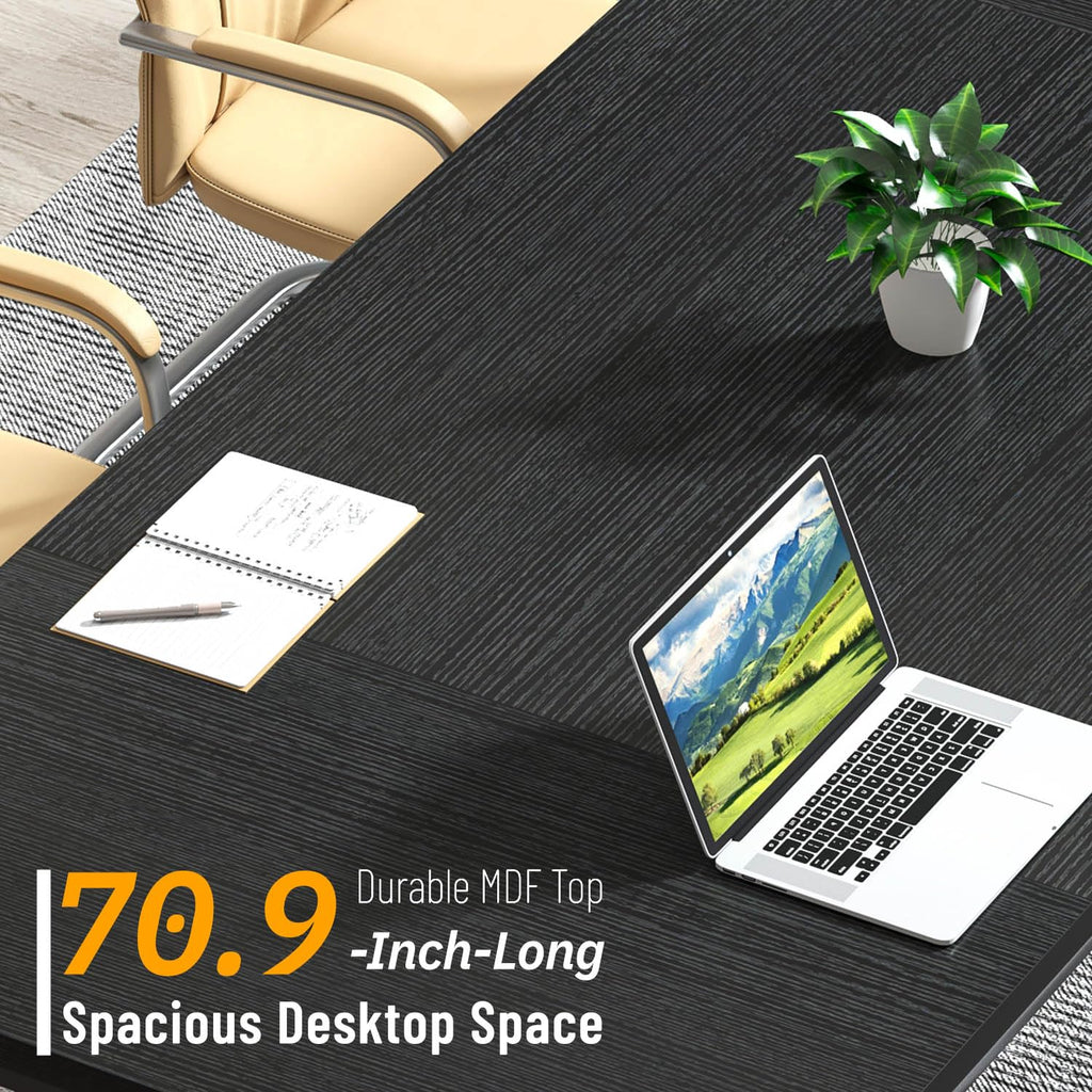 70.9" Black Computer Desk, Modern Home Office Desk, Large Gaming Workstation Executive Desk with Z-Shaped Legs, 2 Person Large Study Writing Table for Bedroom