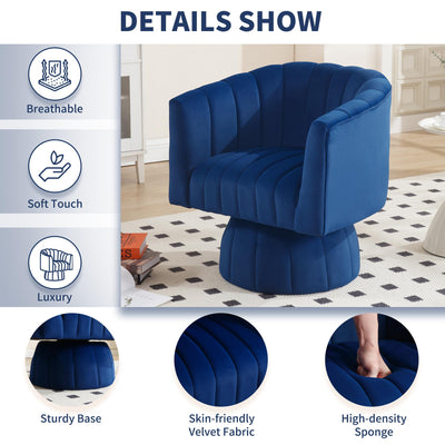 Swivel Accent Barrel Chair Set of 2- Cute Comfy Small Round Arm Chair Velvet Sofa Club Reading Chair for Living Room Bedroom Dark Blue