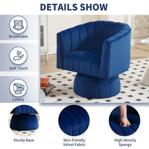 Swivel Accent Barrel Chair - Cute Comfy Small Round 360° Arm Chair Velvet Sofa Club Reading Chair for Living Room Bedroom Office Dark Blue