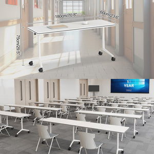 Folding Conference Room Tables 4 Pack, Foldable Modern Mobile Meeting Table Desk Training Table 6FT Large Rolling OfficeTable for Conference Training Classroom (4, 70.8