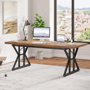 70.8-Inch Executive Desk, Large Computer Office Desk Workstation, Modern Simple Style Laptop Desk Study Writing Table Business Furniture for Home Office (Light Brown, 70.8 Inch)