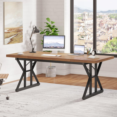 70.8-Inch Executive Desk, Large Computer Office Desk Workstation, Modern Simple Style Laptop Desk Study Writing Table Business Furniture for Home Office (Light Brown, 70.8 Inch)