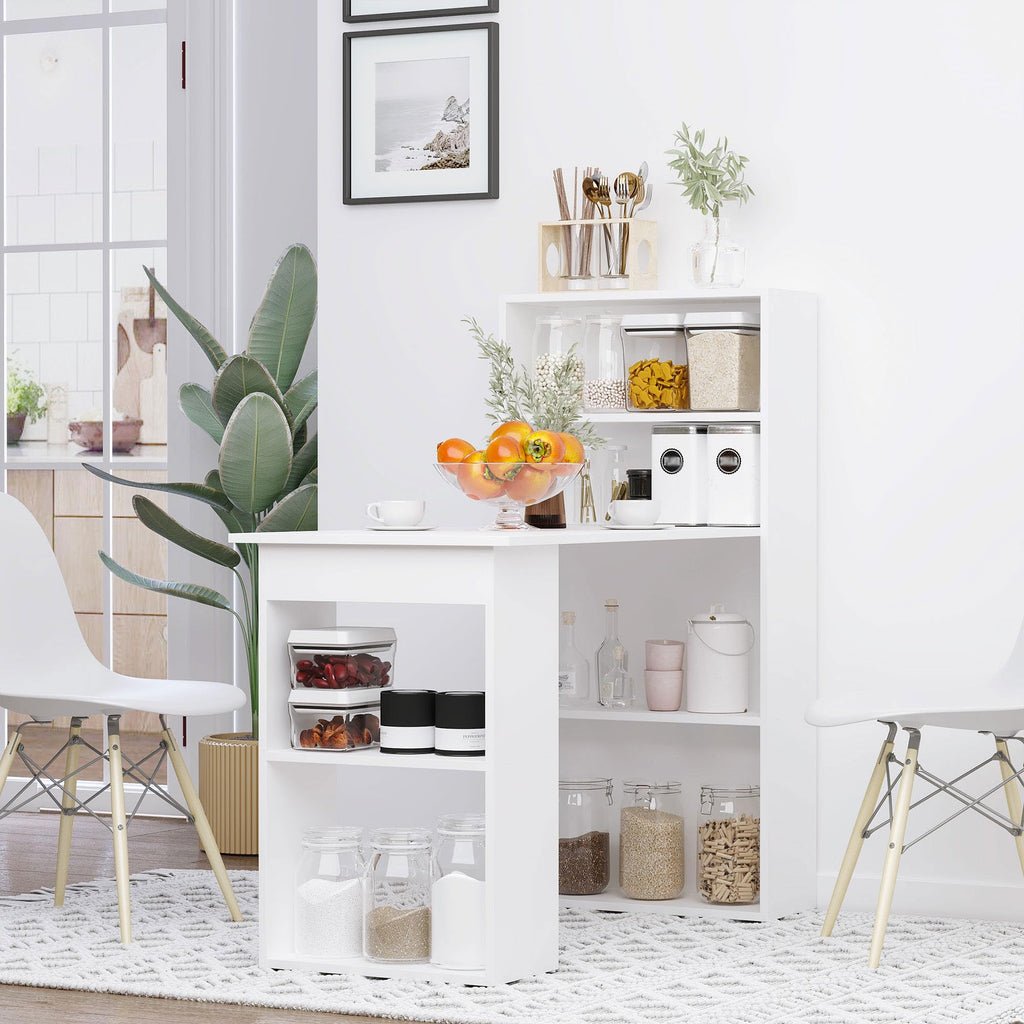 Modern Home Office Desk with 6-Tier Storage Shelves, 47" Writing Desk with Bookshelf, White