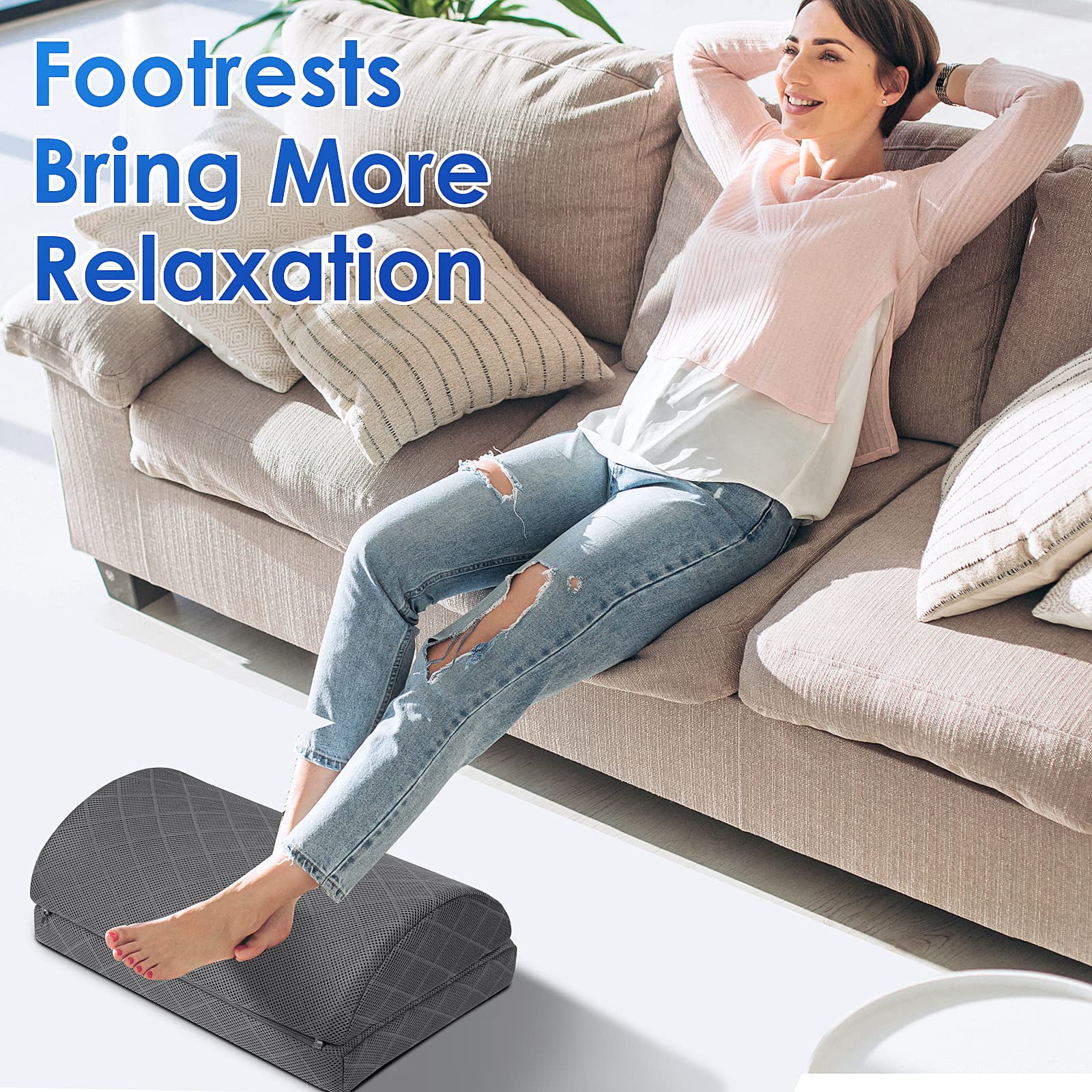 Foot Rest,Desk & Gaming Accessories,Foot Rest for Under Desk at Work,Comfortable Footrest with 2 Adjustable Heights & Removable Cover, Office Desk Accessories（Gray）