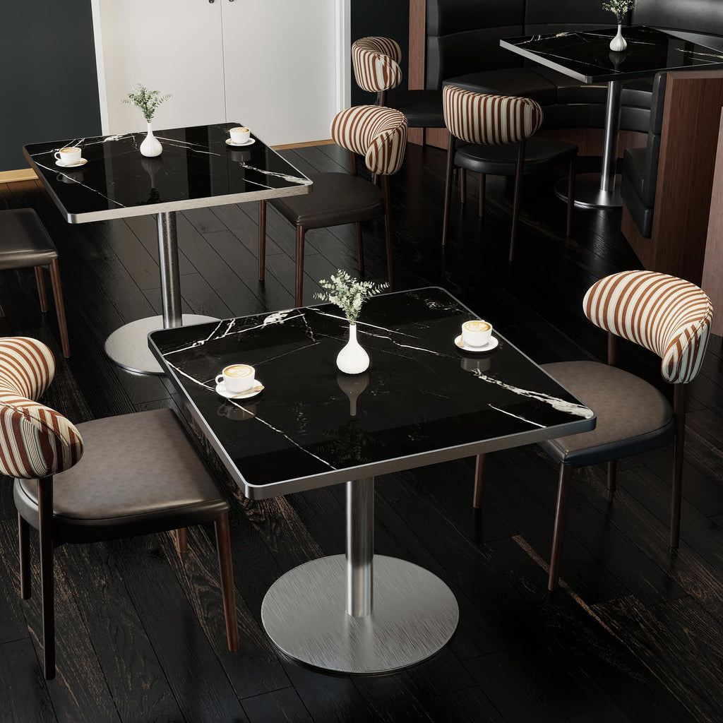 31.5" Tulip Table,Square Kitchen Dining Table for 2-4 with Thick Sintered Stone Top,Titanium Golden Pedestal Base,Heat-Resistant,Bistro Table for Dining Room,Café,Small Space（Silent Pulse）