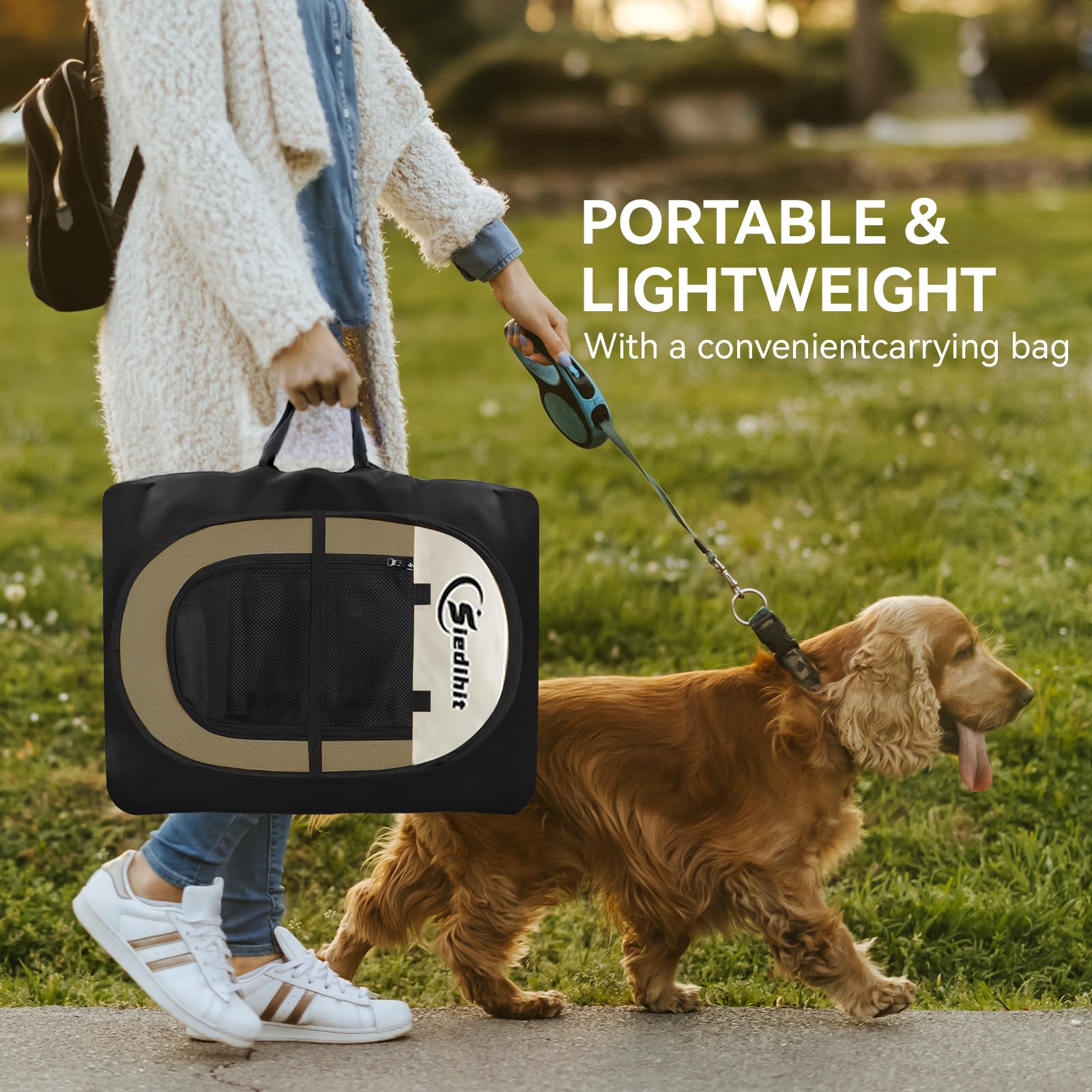 Dog Cat Playpen, Medium Puppy Pet Playpen, Dog Crate Tent Cage Indoor/Outdoor, Portable Pop Up Dogs Kennel Playpen with Carrying Case for Dogs/Cats/Rabbits Coffee