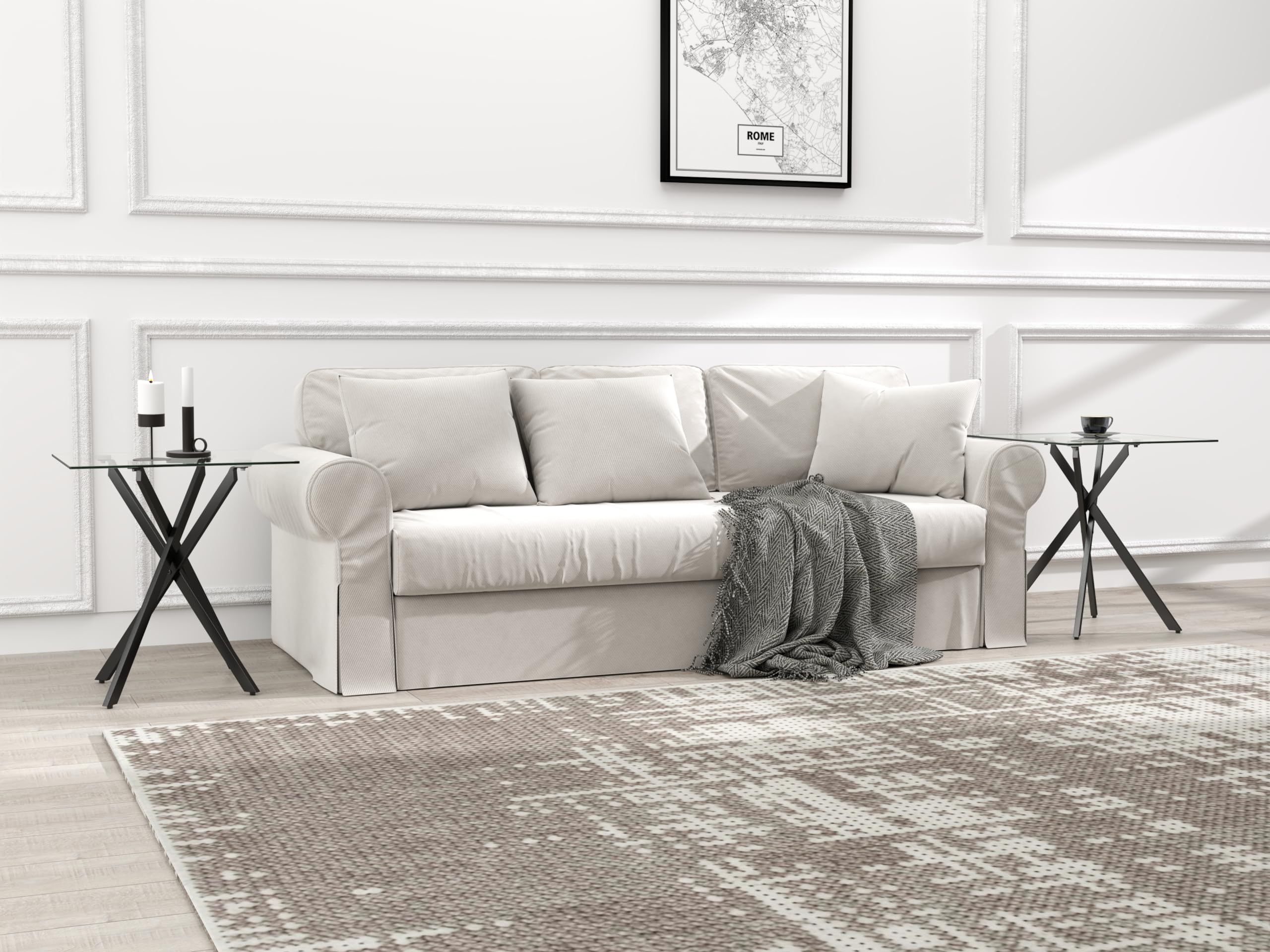 Small Side Coffee Table Set of 2 with Metal Legs, Tempered Glass Square Modern End Table for Living Room Sofa Home Office (2 Pieces, Black, 20"×20"×22")