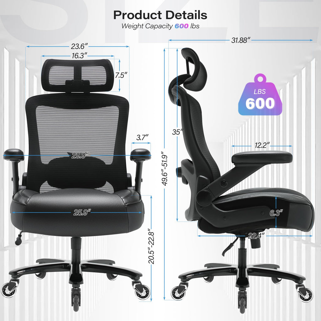 Big and Tall Office Chair 600lbs, Heavy Duty Executive Computer Desk Chair