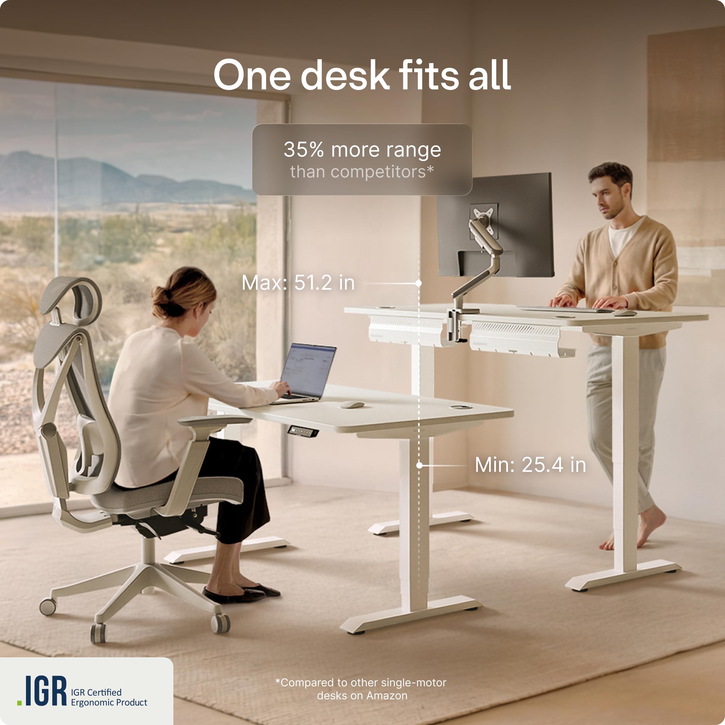 HomePro Standing Desk 70x30 — Made in Europe, Ergonomic Sit Stand Home Office Desk, Electric Height Adjustable, Dual Motor, USB & USB-C Charging, Wobble-Free, Touchscreen, 3 Memory Presets