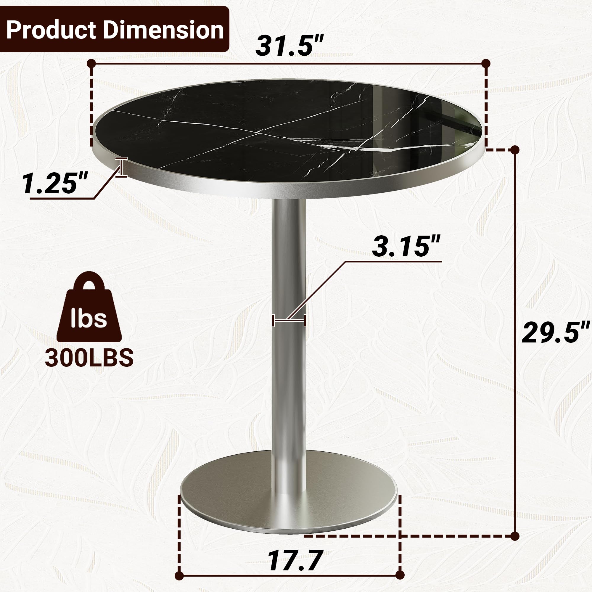 31.5" Tulip Table,Round Kitchen Dining Table for 2-4 with Thick Sintered Stone Top,Titanium Golden Pedestal Base,Heat-Resistant,Bistro Table for Dining Room,Café,Small Space（Silent Pulse）