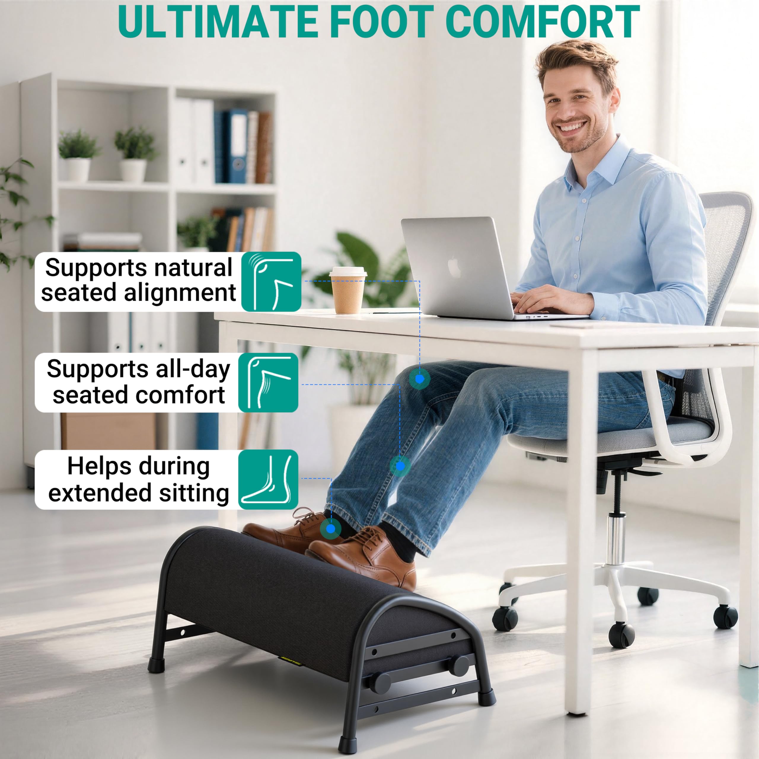 Adjustable Foot Rest for Under Desk at Work, Ergonomic Foot Stools with 7 Positions, Elevated Cushion Under Desk Footrest with Metal Frame, Leg Rest Used for Home, Car, PC Gaming Accessories