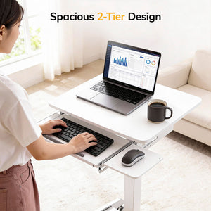 Height Adjustable Rolling Laptop Desk with Keyboard Tray, Mobile Sit-Stand Computer Cart with Wheels, Small Standing Desk for Home, Office, or Classroom, 23.6