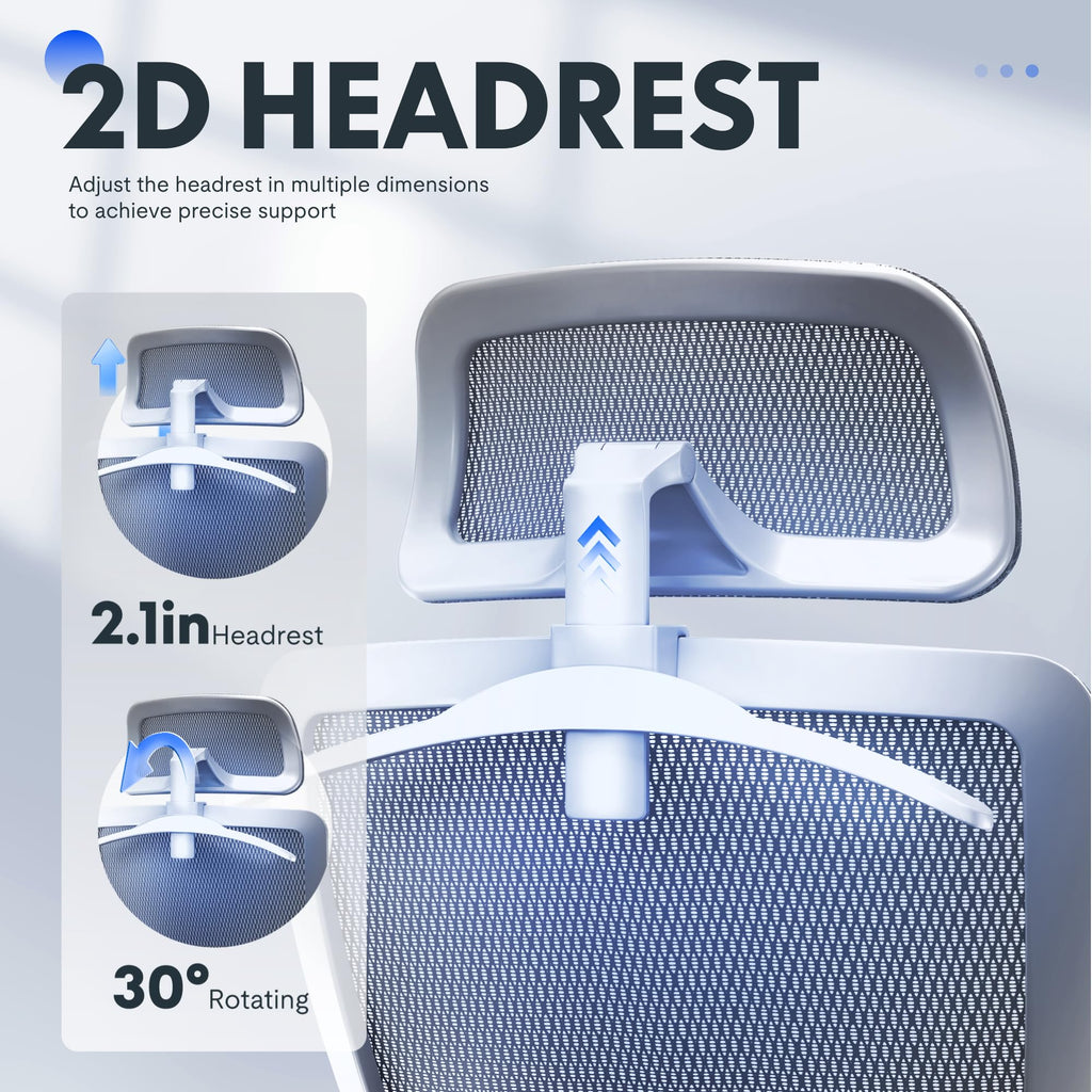 Ergonomic Office Chair Mesh Back Swivel Computer Chair Executive Office Desk Chairs with Adjustable Lumbar Support/2D Headrest/Lockable Backrest, Light Gray