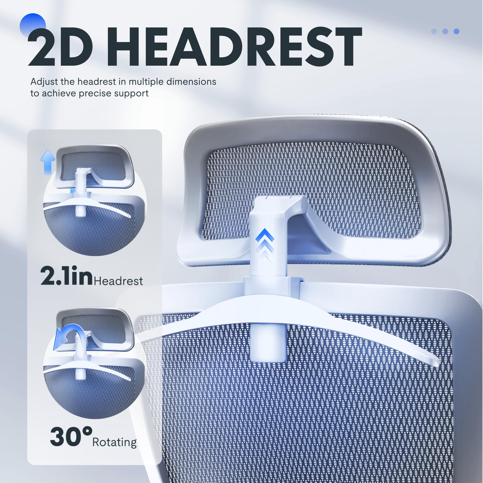 Ergonomic Office Chair Mesh Back Swivel Computer Chair Executive Office Desk Chairs with Adjustable Lumbar Support/2D Headrest/Lockable Backrest, Light Gray