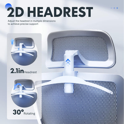 Ergonomic Office Chair Mesh Back Swivel Computer Chair Executive Office Desk Chairs with Adjustable Lumbar Support/2D Headrest/Lockable Backrest, Light Gray