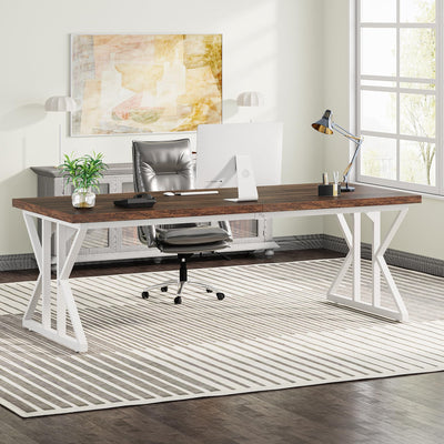 78.7-Inch Executive Desk, Large Computer Office Desk Workstation, Modern Simple Style Laptop Desk Study Writing Table Business Furniture for Home Office (Rustic Brown/White, 78.7 Inch)