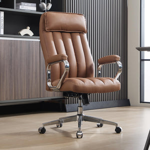 Okeysen Executive Office Chair, Modern Leather Chair with Headrest & Lumbar Support, High Back Ergonomic Chair with Padded Armrests & Seat, Height Adjustable Swivel Rolling Chair for Home Office.