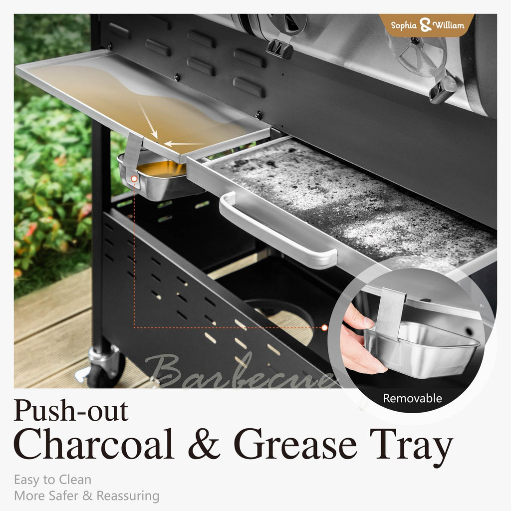 Charcoal and Propane Gas Grill Combo with Side Burner & Porcelain-Enameled Cast Iron Grate, Dual Fuel BBQ Grill for Outdoor, Barbecue Grill, 690 SQIN Cooking Area