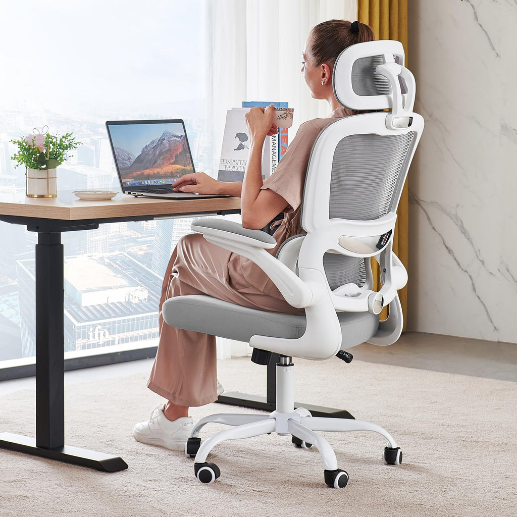 Office Chair Ergonomic Desk Chair, 330 LBS Home Mesh Office Desk Chairs with Wheels, Comfortable Gaming Chairs (Light Grey)