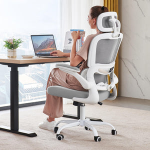 Office Chair Ergonomic Desk Chair, 330 LBS Home Mesh Office Desk Chairs with Wheels, Comfortable Gaming Chairs (Light Grey)