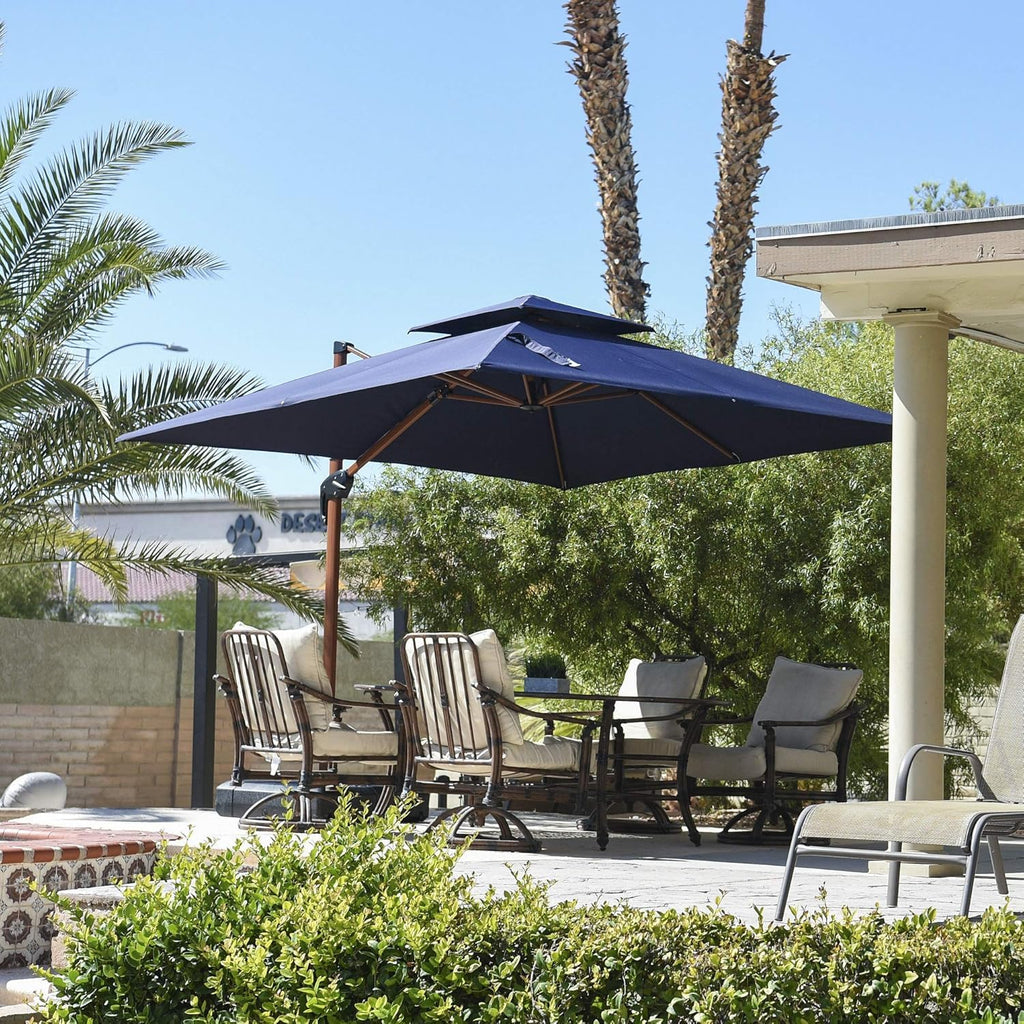 9ft Patio Umbrella Outdoor Square Umbrellas Large Cantilever Umbrella Windproof Offset Umbrellas Heavy Duty Sun Umbrella for Garden Deck Pool Patio, Navy Blue