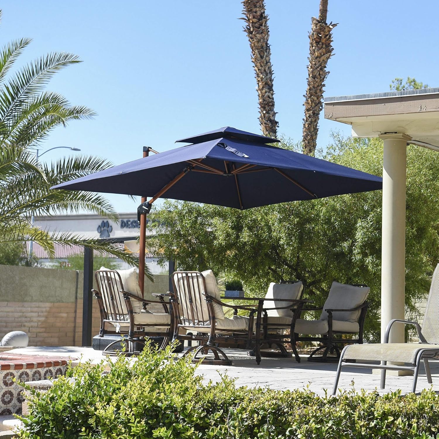 9ft Patio Umbrella Outdoor Square Umbrellas Large Cantilever Umbrella Windproof Offset Umbrellas Heavy Duty Sun Umbrella for Garden Deck Pool Patio, Navy Blue