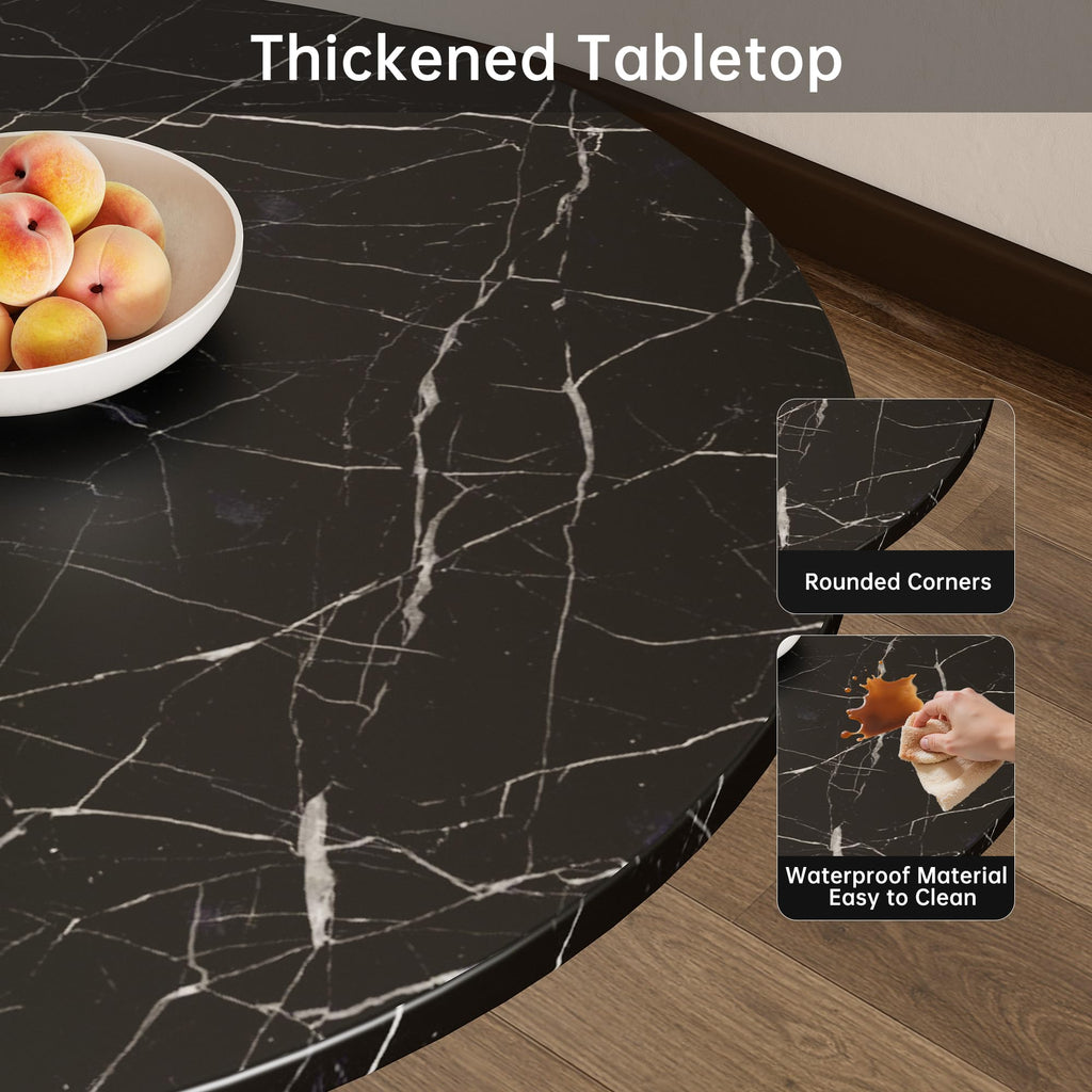 Black Marble Round Dining Table 24" Circle Tulip Table with Thickened Tabletop & Sturdy Metal Pedestal Mid Century Modern Leisure Bistro Kitchen Tables 2 People Small Places Living Room Cafe