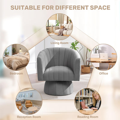 Swivel Accent Barrel Chair Set of 2, Cute Comfy Small Round 360° Arm Chair, Velvet Sofa Club Reading Chair for Living Room Bedroom Office Grey
